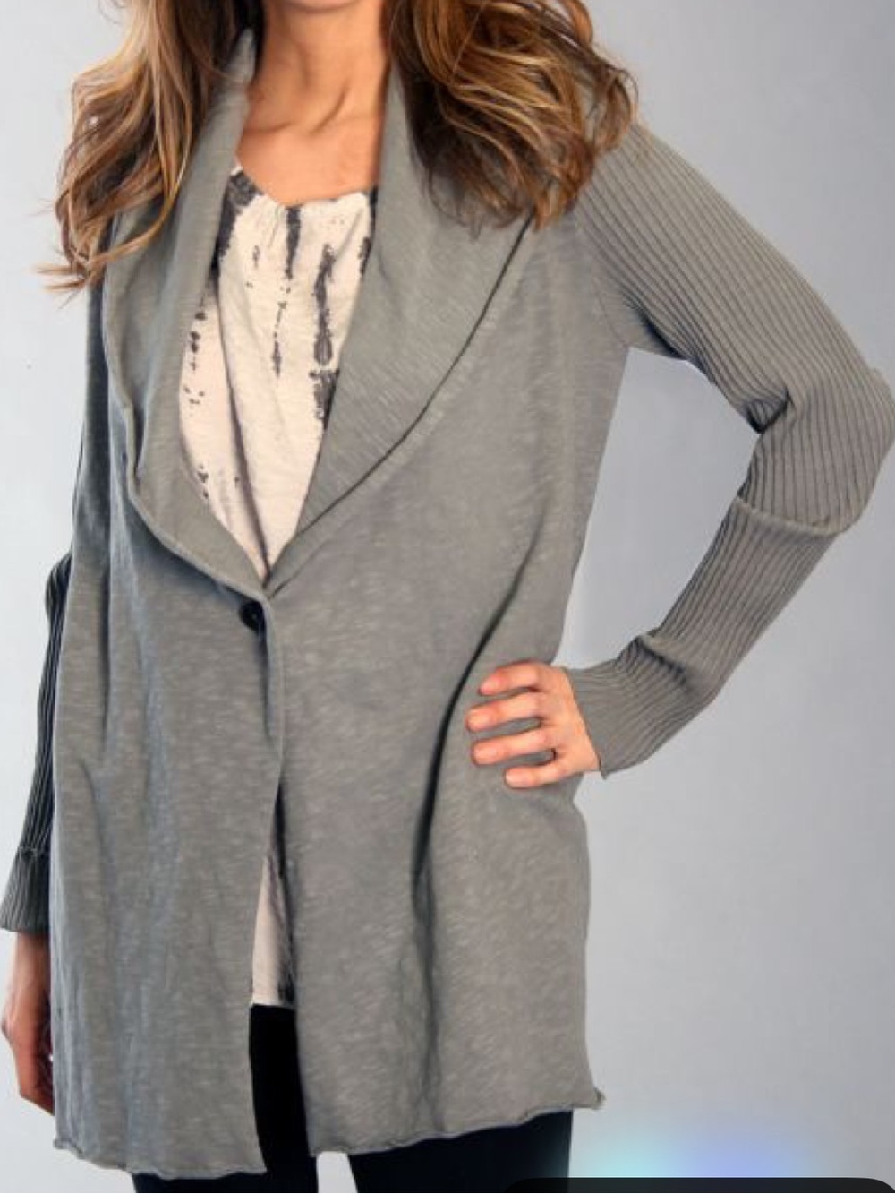 Fenini Shawl Gray Open-Front Women's Sweater Cardigan Size S Cotton